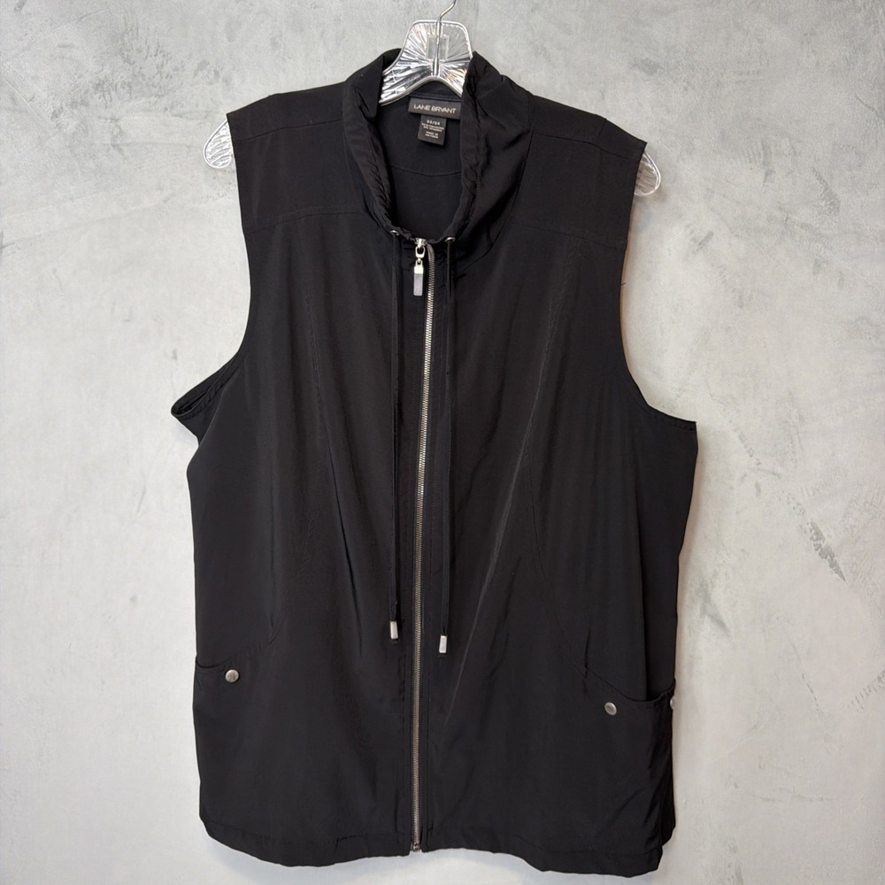 Lane Bryant Womens 22/24 Black Utility Vest Full Zip Stretch Pockets Plus Size